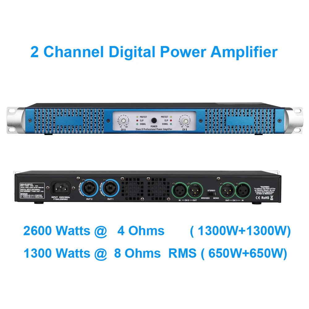 MiCWL Blue White Black PX2600 2 Channel 2600W High Power Amplifier DigitaL System Two Output 2600 Watts PreAmp Stage AMP 3 Color