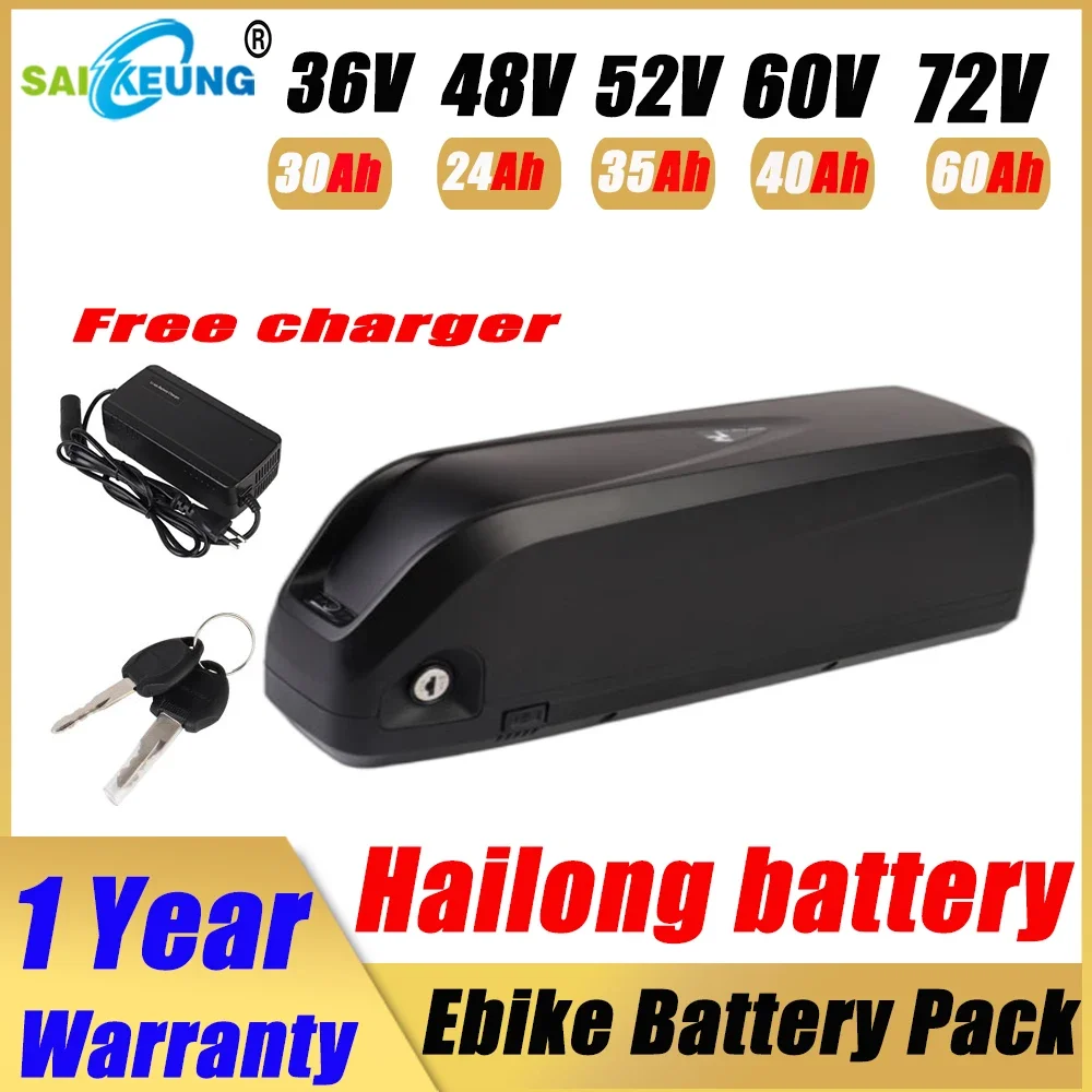 

36V, 48V, 52V, 60V,72V Hailong Rechargeable Lithium Battery Pack for Electric Bike, 20/23/24/25/30/35/40/45/50/60Ah, 250W-3000W