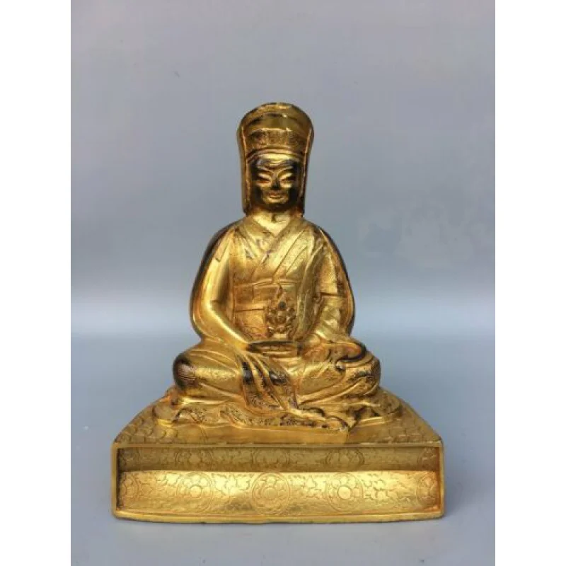 

8.4" Antique old temple Tibet Buddhism dynasty bronze gilt Guru Buddha statue