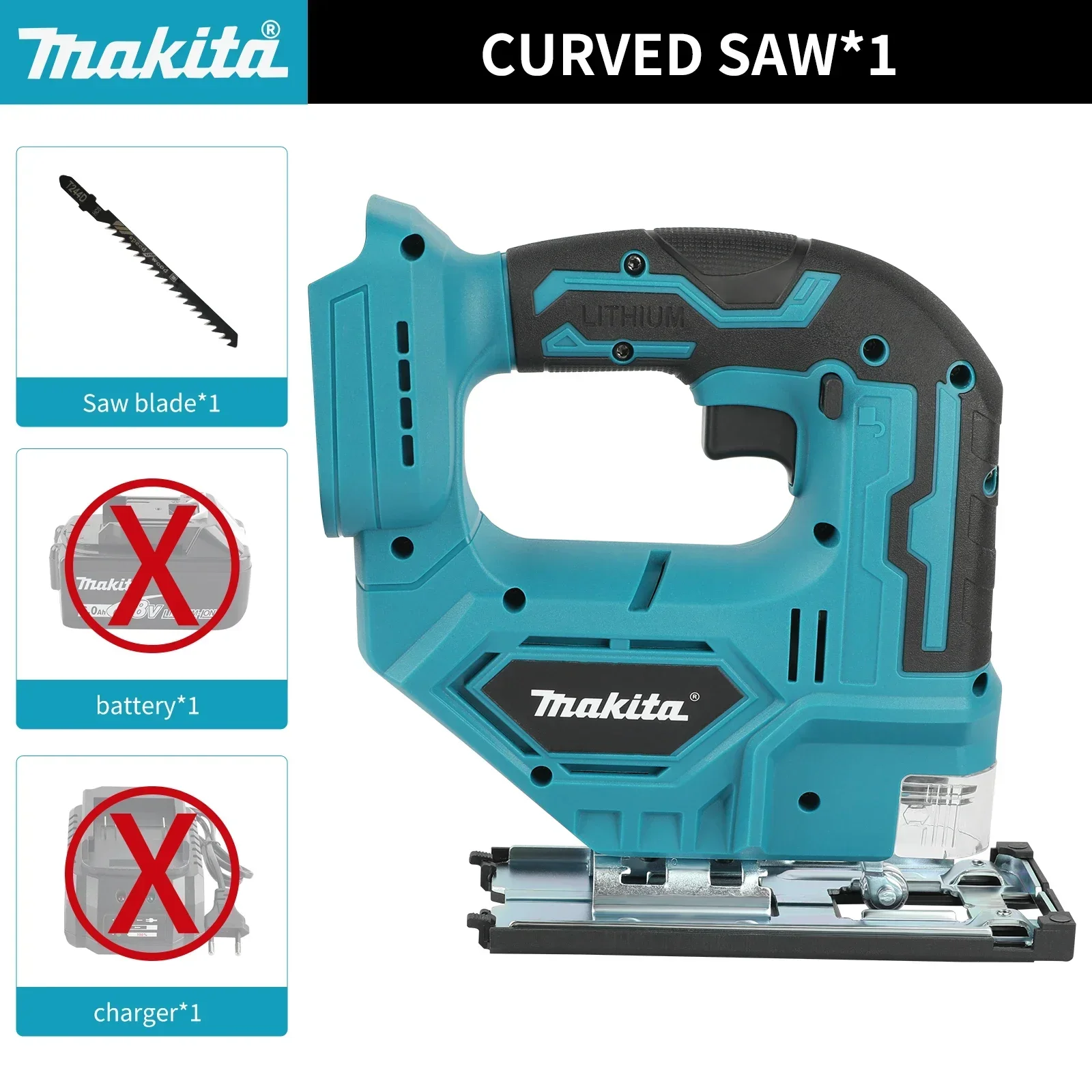 Makita DJV182 draadloze decoupeerzaag: 18V,300W,0-2700rpm,80mm slag,±45 °   Snijhoek, voor snijwerkzaamheden van hout/kunststof/metaal