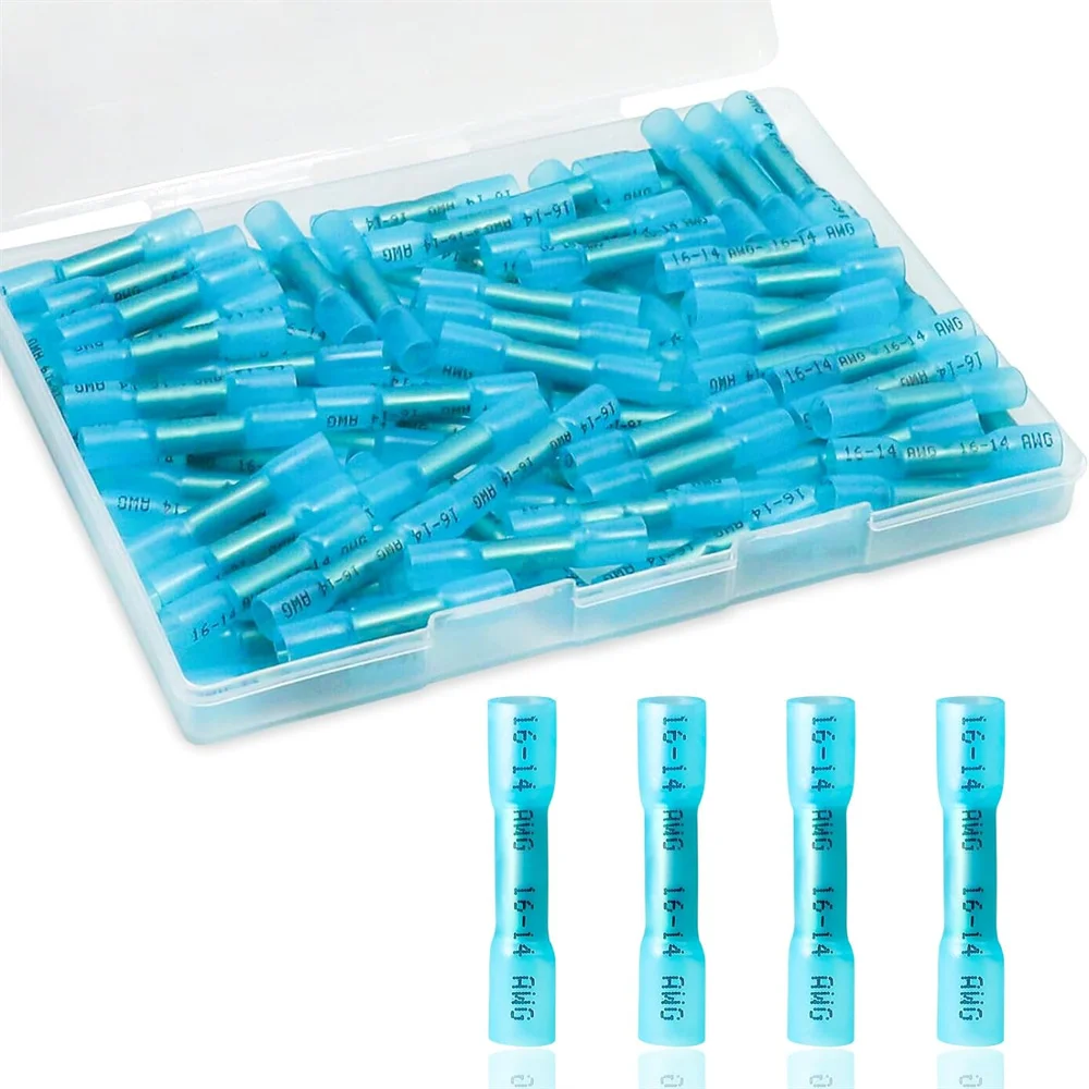 

100PCS Heat Shrink Butt Connectors, Insulated Waterproof Butt Connectors 16-14 AWG, Tinned Copper Butt Connectors for Marine