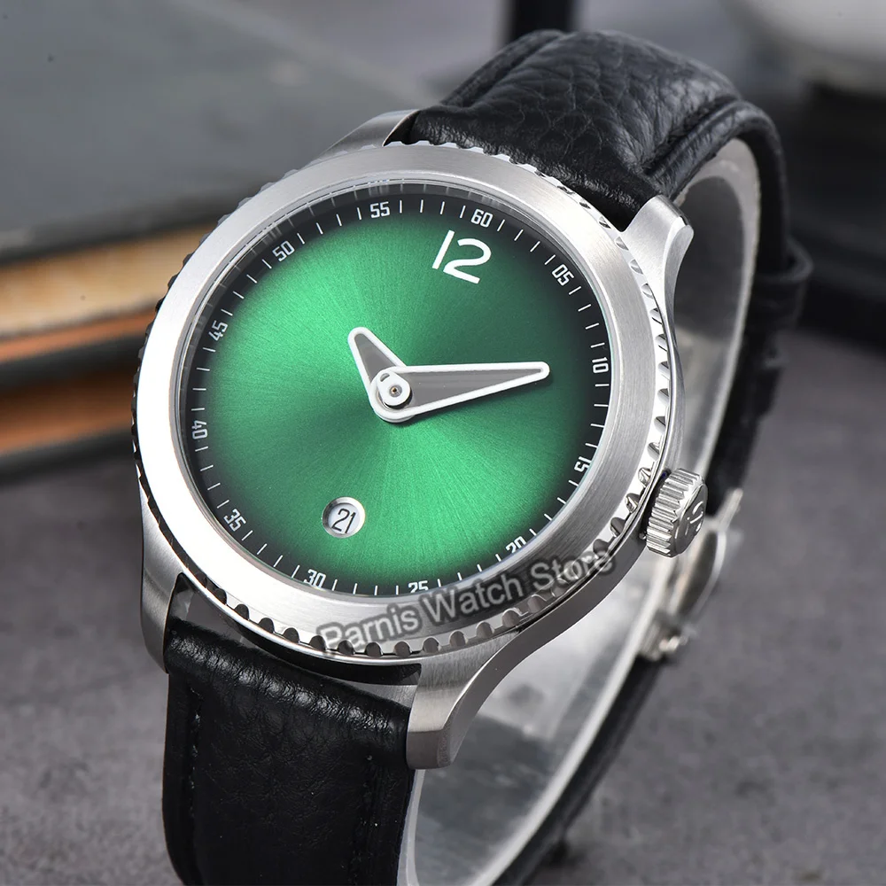 Parnis 41mm 5ATM acciaio inossidabile vetro zaffiro quadrante blu cassa argentata cassa rotonda automatica orologio da uomo