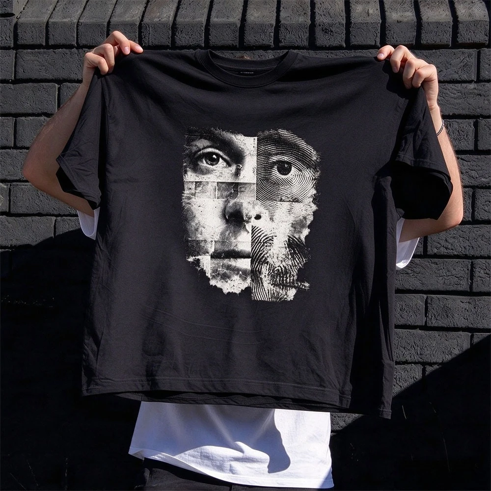 Tops featuring trendy, fashion-forward prints, Y2K Harajuku style, retro millennial style, loose and oversized, unisex