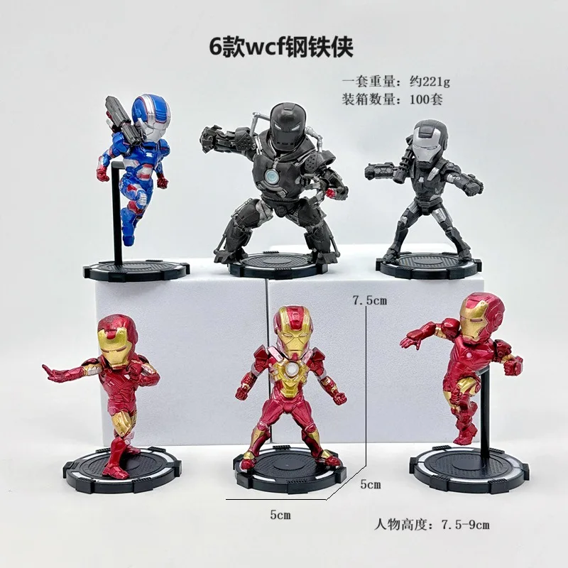 6pcs  WCF Iron Man q-version Marvel Anime Avengers 4 decoration Action Figure Toys hero Collection Model Gift for Children Boys