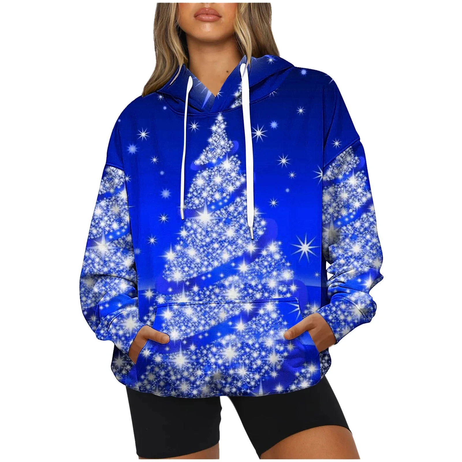 New Christmas Tree Hoodies Snowflake 3D Print Women Fashion Long Sleeve Hooded Sweatshirts Streetwear Pullovers Female Clothing