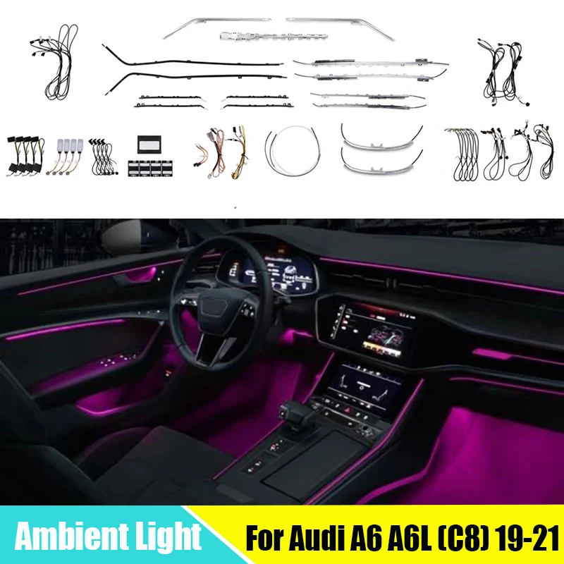 32 Colors LED Ambient Light For Audi A6 A6L (C8) 2019-2021 Dashboard Ambient Light Atmosphere Lamp Luminous Strip