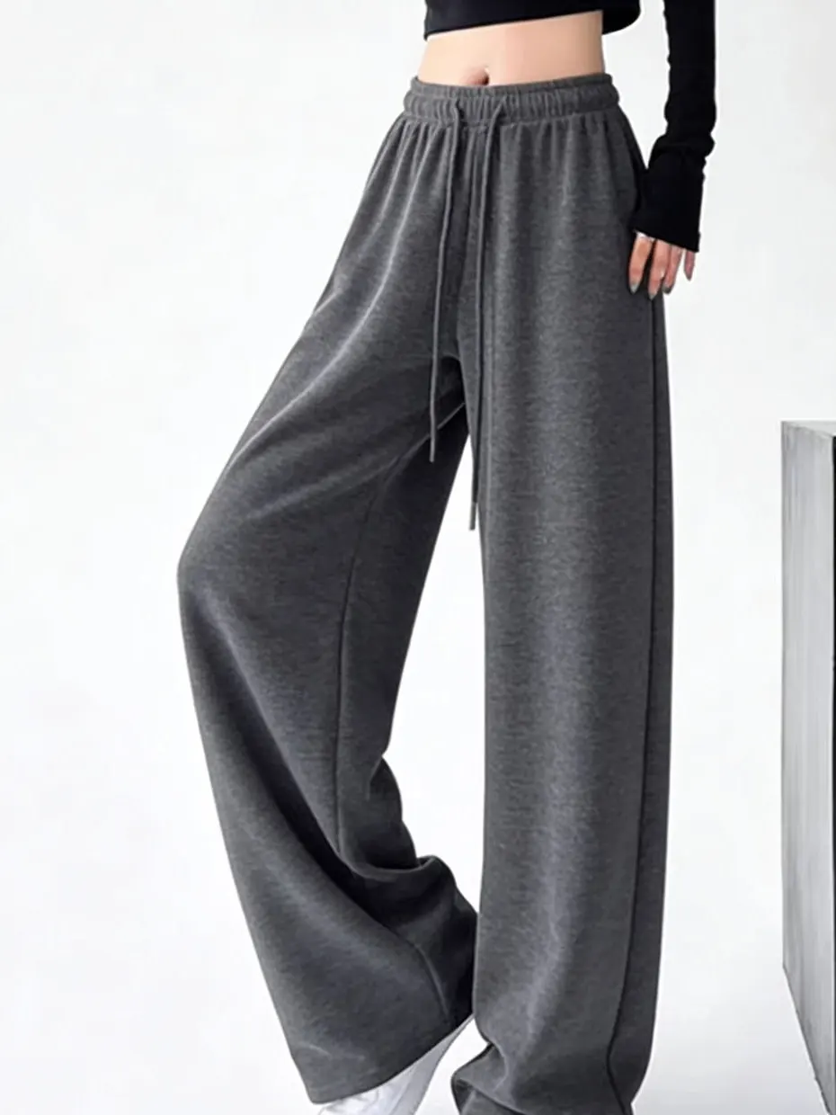 White Wide Leg Pants Women's Autumn Winter Thickened High Waist Loose Drape Casual Straight Floor-Length Trousers