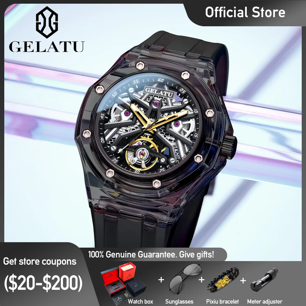 

GELATU 8002 Top Brand Men's Watches FlywheelSkeleton Fully Automatic Mechanical Wristwatch For Man Waterproof Luminous Reloj
