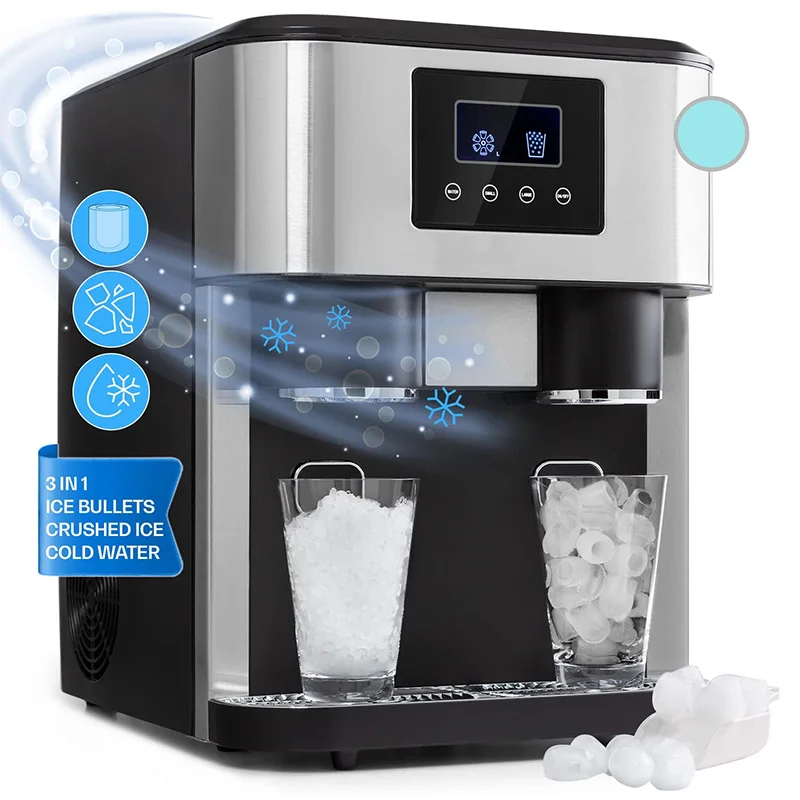 

ZB-15 Compact Round Ice Maker 220V Multi-Function Home Ice Maker with Crushed Ice and Chilled Water, 18KG/DAY