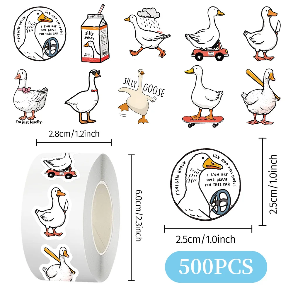 500 Stück Silly Goose Meme Aufkleberrolle, lustige Vinyl-Aufkleber für Teenager und Erwachsene, für Wasserflasche, Laptop, Fahrrad, Tasse, Scrapbook-Dekor