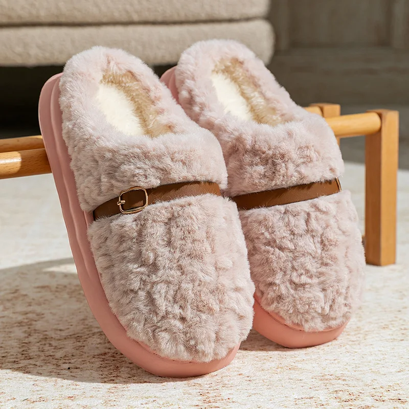 شباشب شتوية نسائية - أحذية منزلية مبطنة بالصوف القطيفة، شباشب قطنية دافئة للاستخدام الداخلي/الخارجي مع نعل غير قابل للانزلاق بالجملة