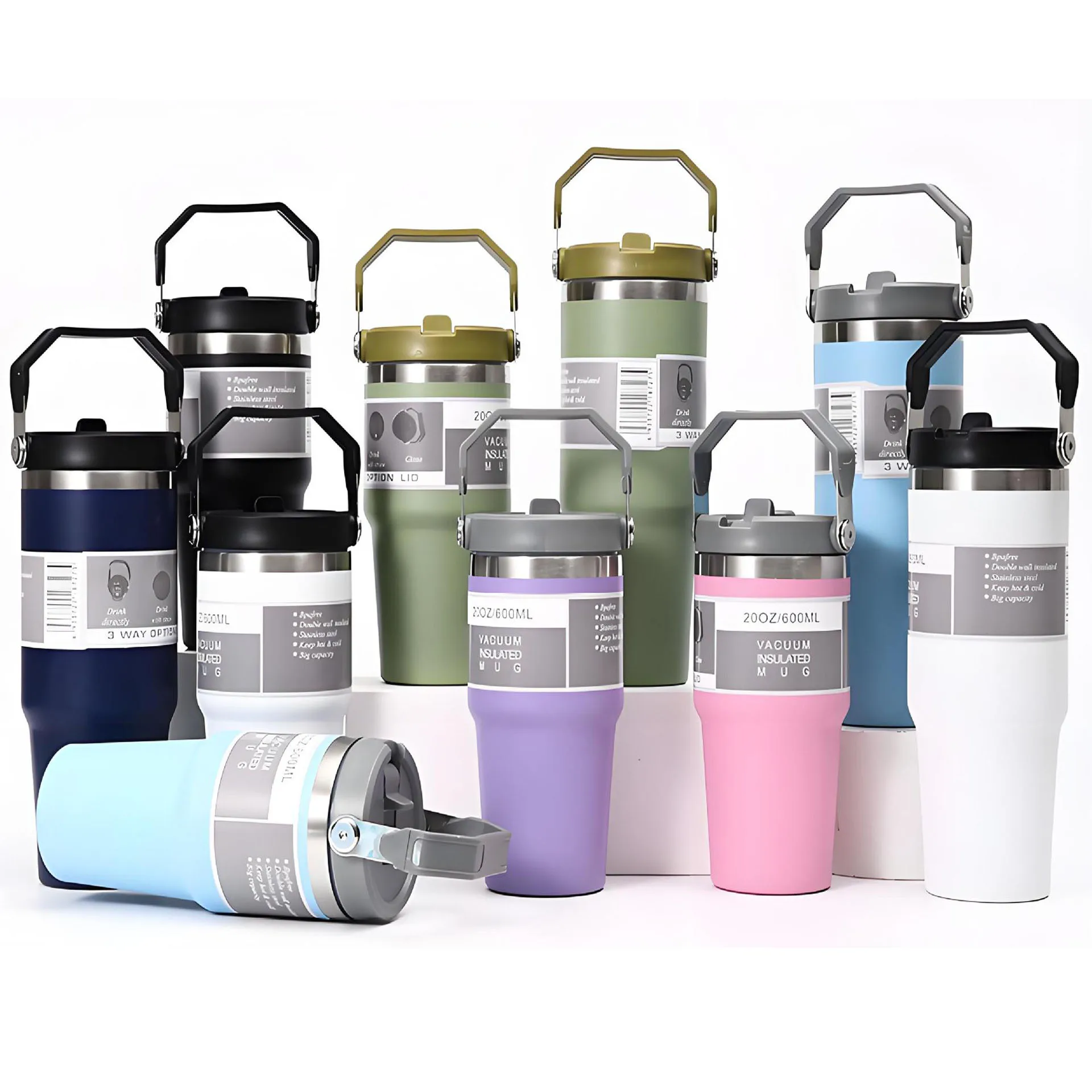 Bouteille d'eau isotherme 600ML/890ML avec paille, tasse isotherme, gourde sous vide, tasse à café en acier inoxydable, mug thermique d'extérieur