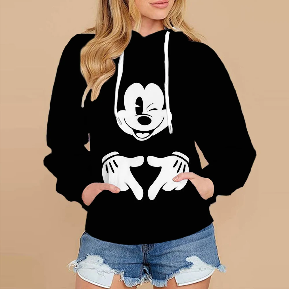 Autumn Mickey Mouse Print Hoodies Women Streetwear Polyester Long Sleeve Female Sweatshirt Loose Ladies Clothes