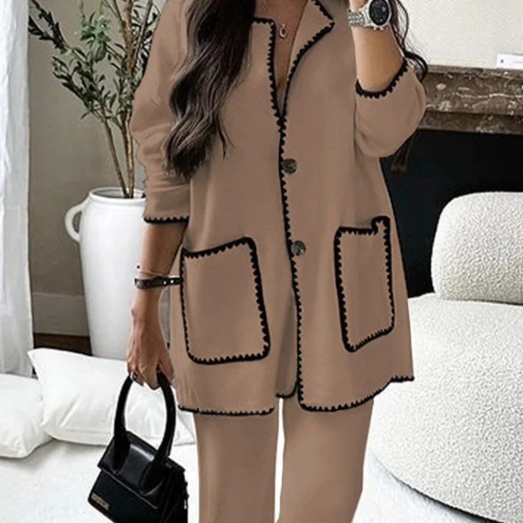 

Женский повседневный свободный комплект из двух предметов, однотонный модный костюм, осенний европейский американский костюм