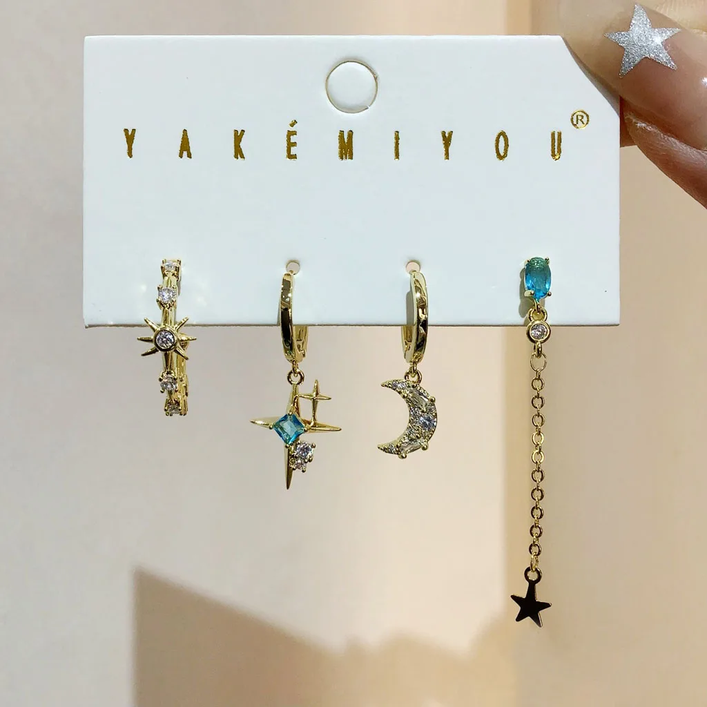 New Design 4Pcs/Set Mirco Paved Cubic Zircon Cartoon Dangle Earrings For Women …