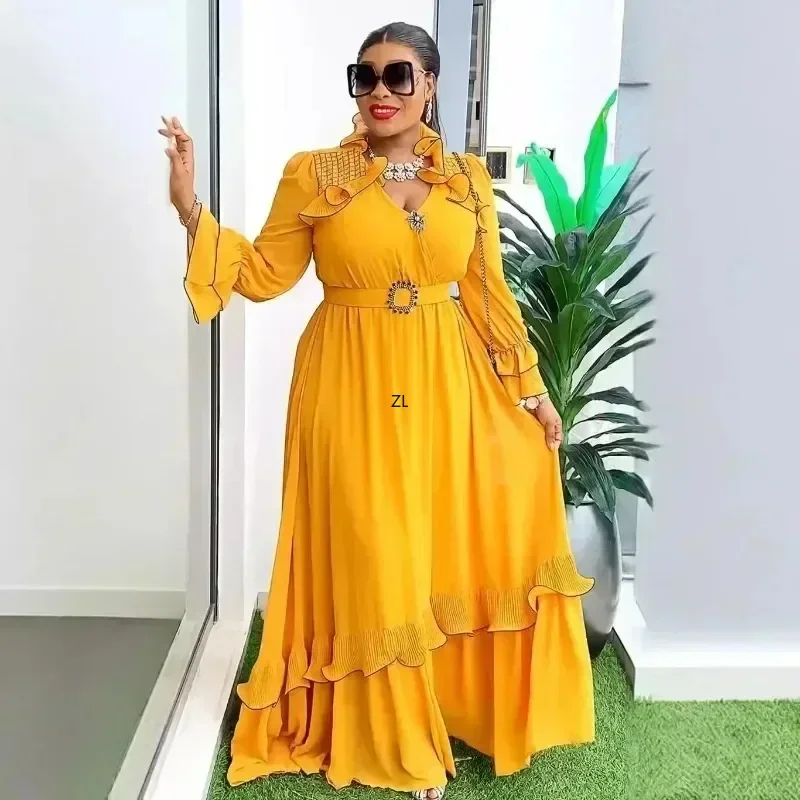 Plus Size African Party Dresses for Women Fashion Dashiki Ankara Wedding Gowns Elegant Muslim Chiffon Maxi Dress Outfits