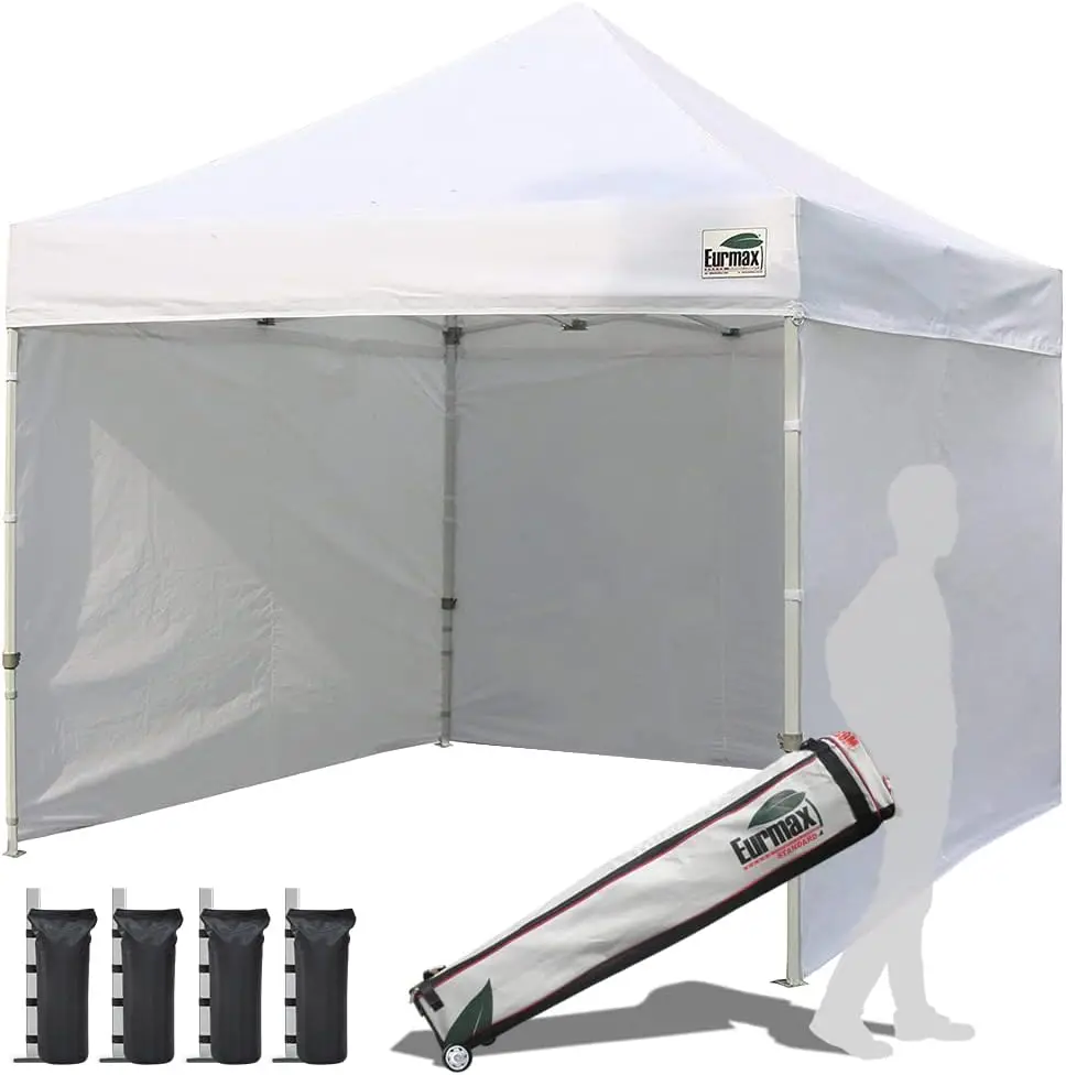 Commercial Instant Canopy, Outdoor Events, White, 4 Removable Zipper End Side Walls, Roller Bag, Bonus 4 SandBags