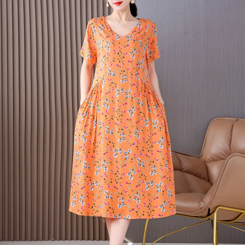 

New Fashion 2024 Summer Dress For Women Plus Size Print Vintage Bohemia O-Neck Dress Sundress Women Clothing