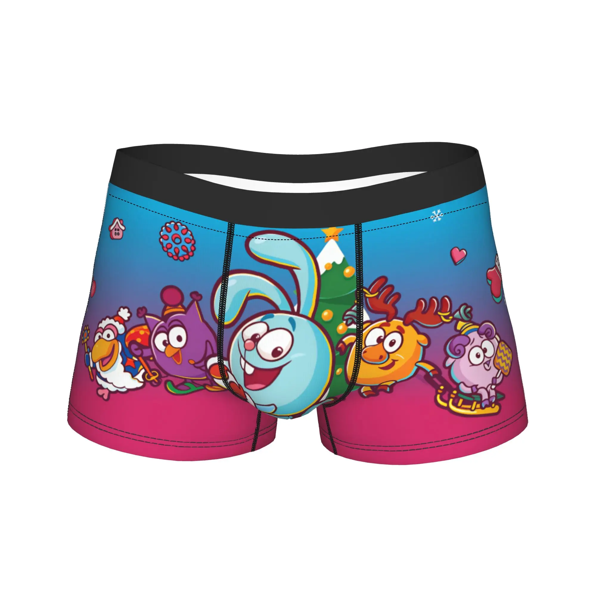 Kikoriki Christmas Cartoon Characters Winter Theme Underwear  Comfortable Underpants Pattern Boxer Brief Pouch Boxer Shorts