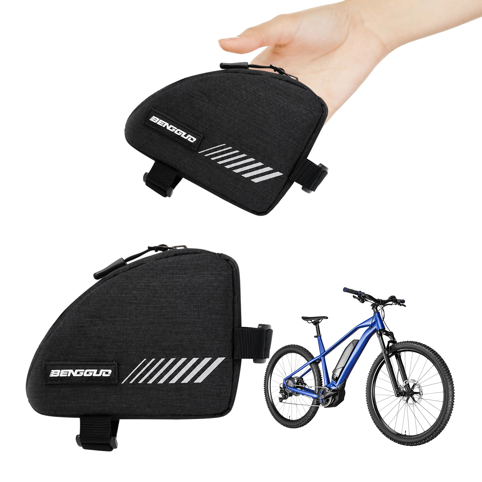 Mini MTB Road Bike Triangle Frame Bag 0.4L 55g Top Tube Cycling Bag Hook-and-Loop Strap Reflective Stripes Night Safety Pouch