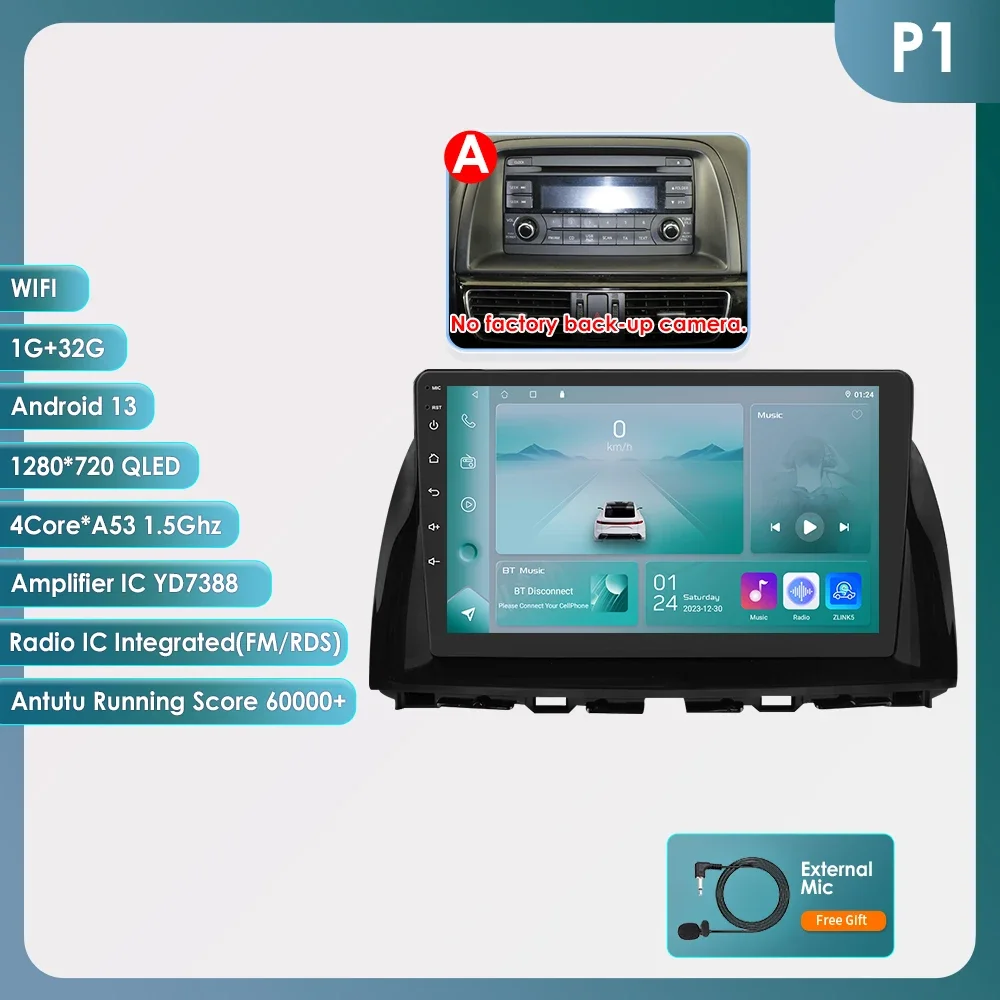Android 14 Autoradio Autoradio voor Mazda CX5 CX-5 2012-2015 BySnapdragon 6115 multimedia GPS 360 Cam Carplay Android Auto Scherm
