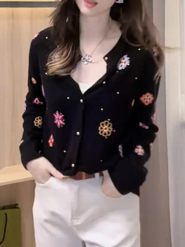 

Ele Embroidered Knitted Open Cardigan Faionable Oversized Autumn 2025 Women's Camere Long Sve Regular Fit Top