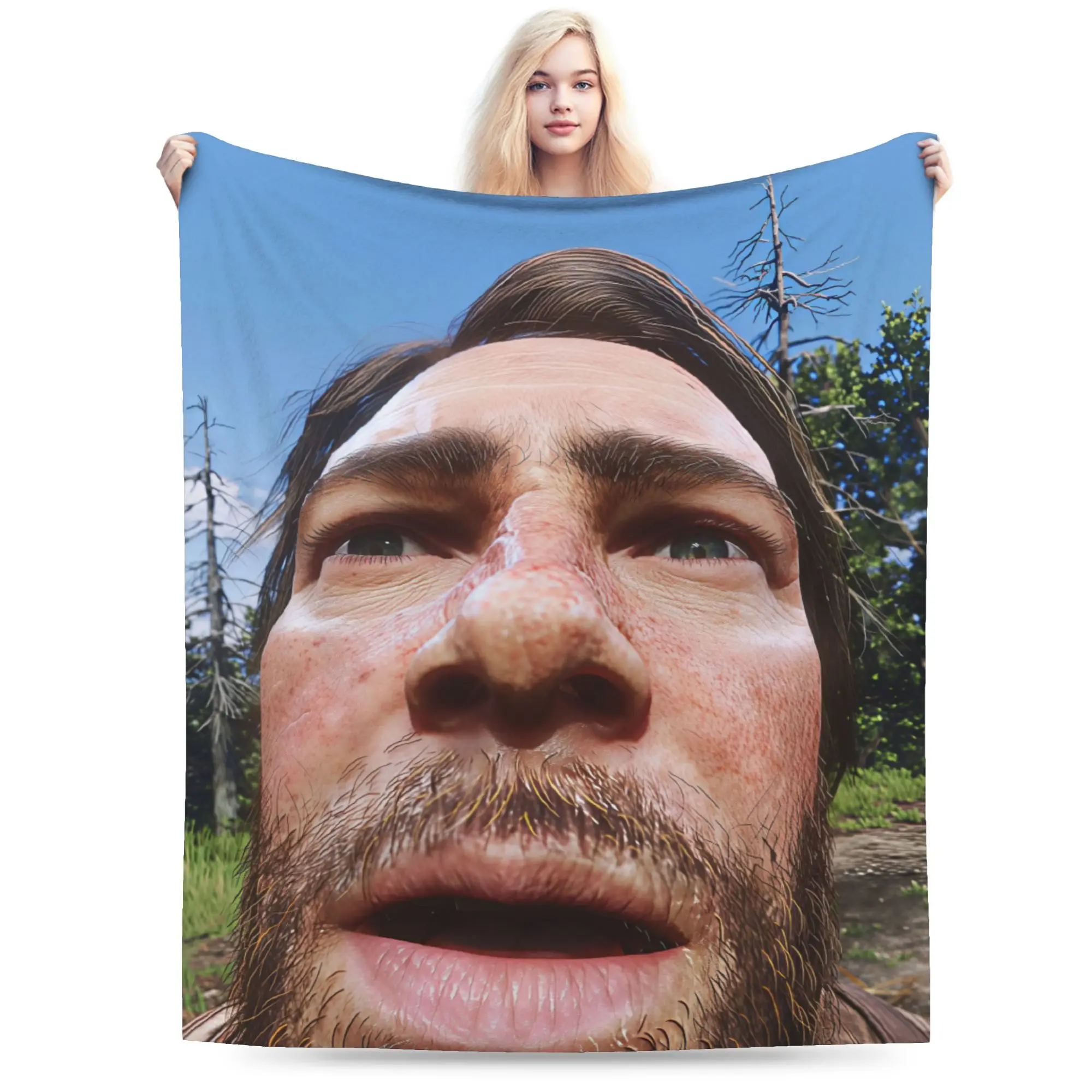 Custom Arthur Morgan Funny Blanket Soft Fleece Spring Warm Flannel Selfie Throw Blankets for Sofa Home Bedroom Bedspread