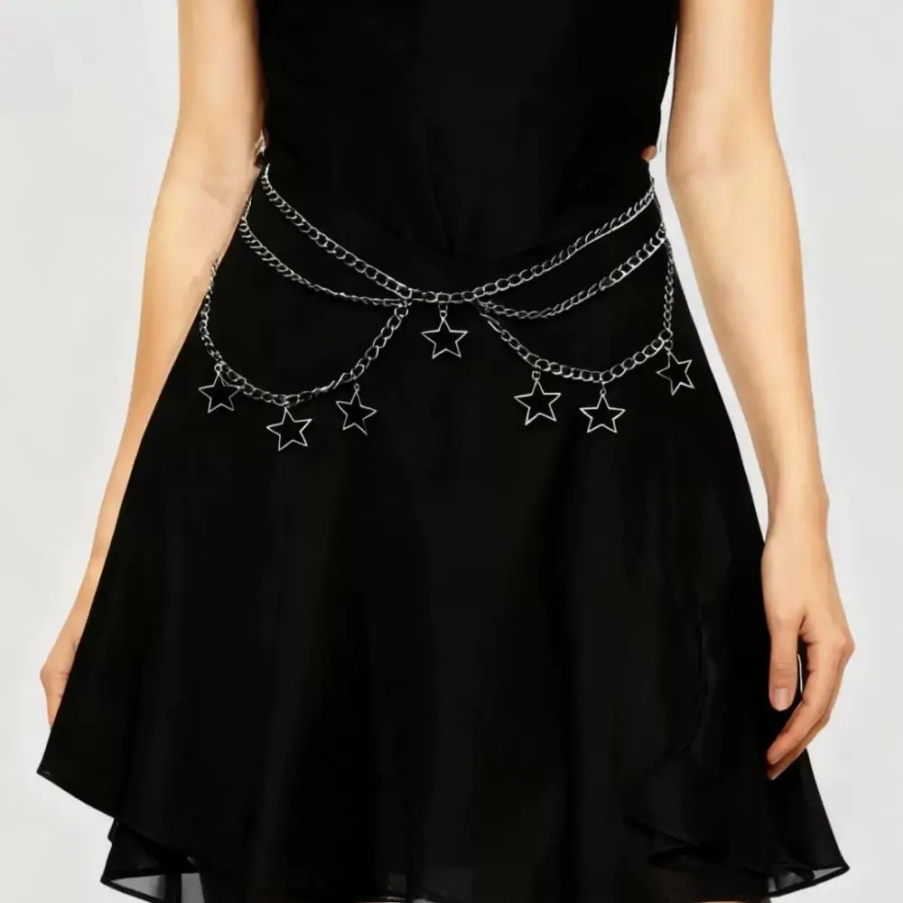 Hollow Out Five-Pointed Star Waist Chain Gold Color Silver Metal Waist Chain Adjustable All-match Bohemian Body Chain