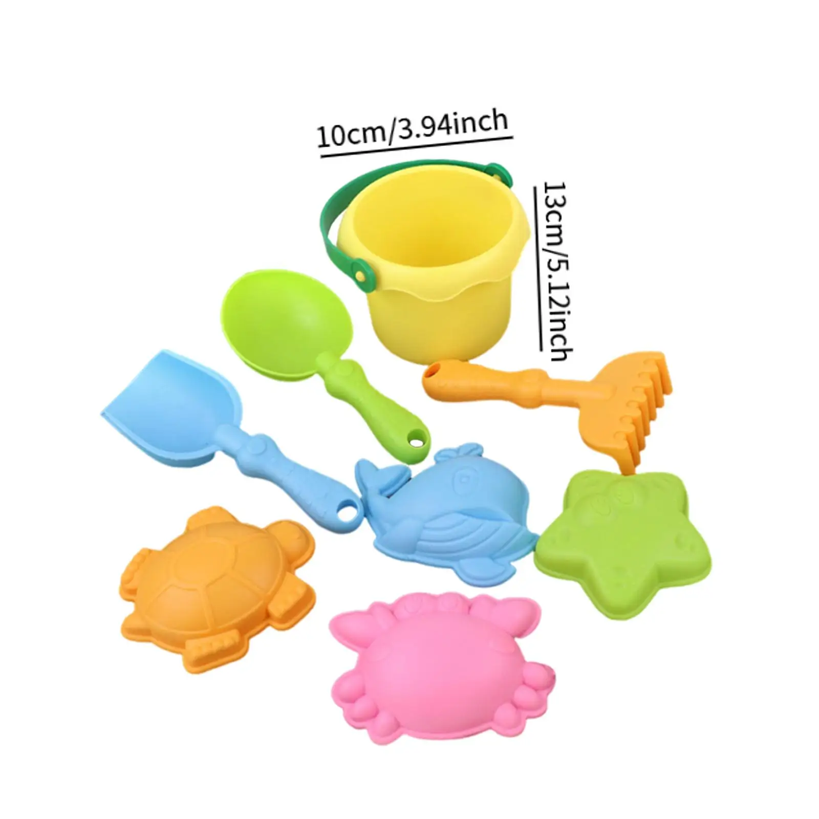 8x Beach Toys Sand Bucket Shovel and Sand Rake for Activities Boys and Girls