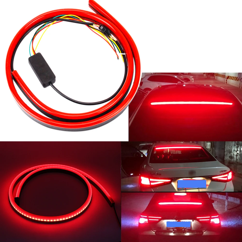 

Car Additional Brake lights 100CM LED Strip Red Flexible 12V Auto High Brake Light Stop Lights Rear Window Warning Signal Light