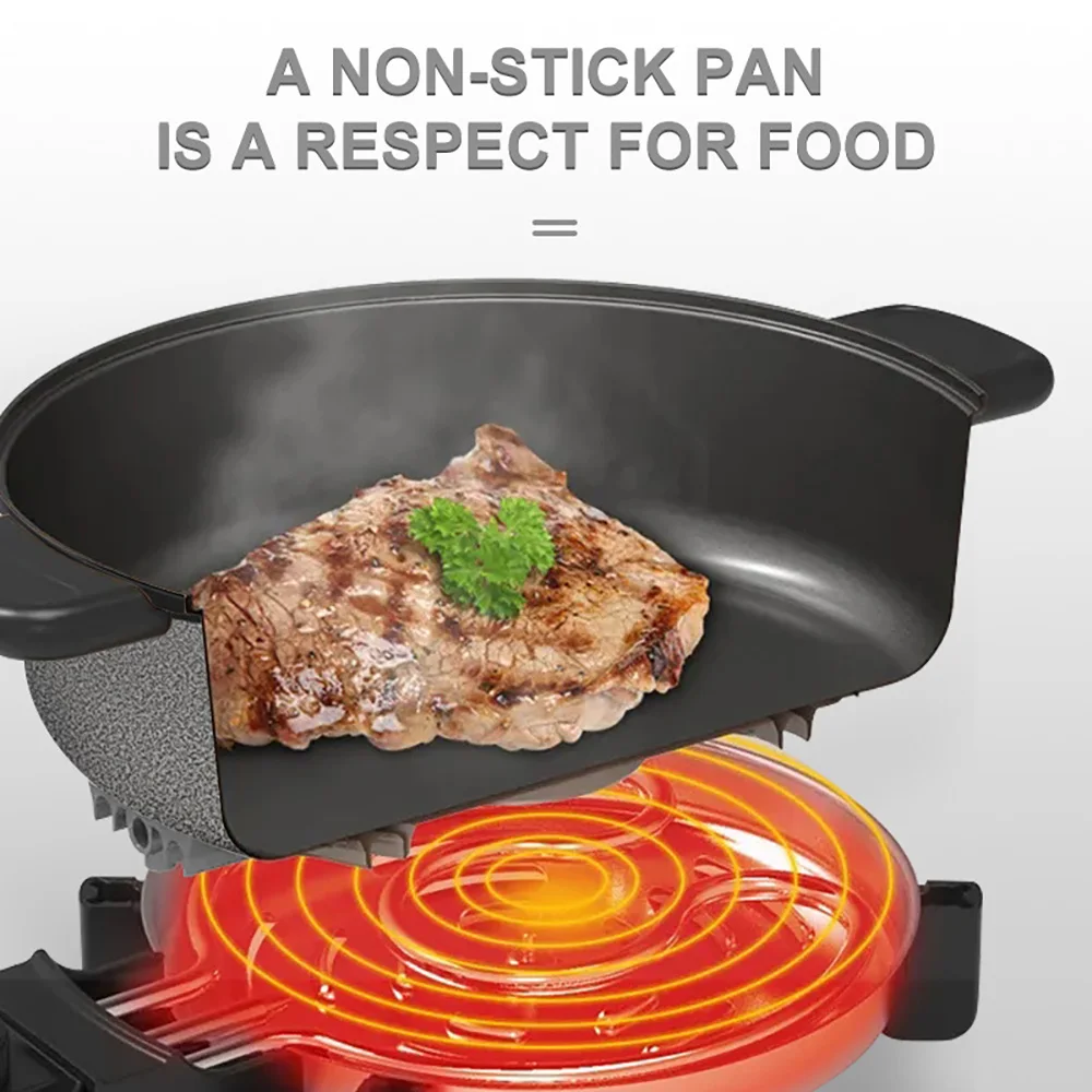 Electric Frying Pan, Multi-Function Electric Hot Pot, Korean Barbecue Non-Stick Pot, Household Electric Grilling Pot