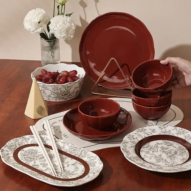 

Новая керамическая миска с высокой термостойкостью, эстетическое значение в качестве подарка на новоселье, свадебный подарок, набор домашних мисок, тарелок