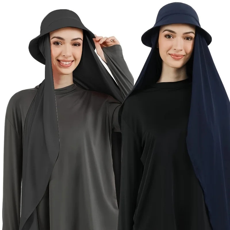 

New Fashion Monochrome Set Headscarf Solid Color Chiffon Plus Bucket Hat Scarf Hat One-piece Combination Summer Shade