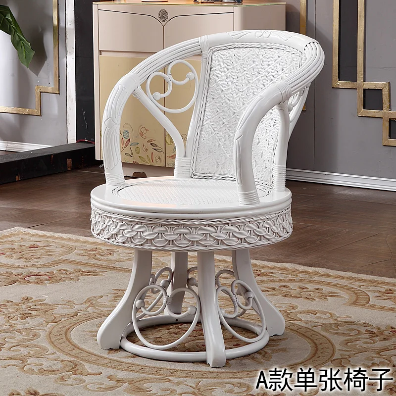 Balcony Real Rattan Table Chair Tea Table Combination White Solid Wood Rattan Tea Table Three-piece Set of Furniture