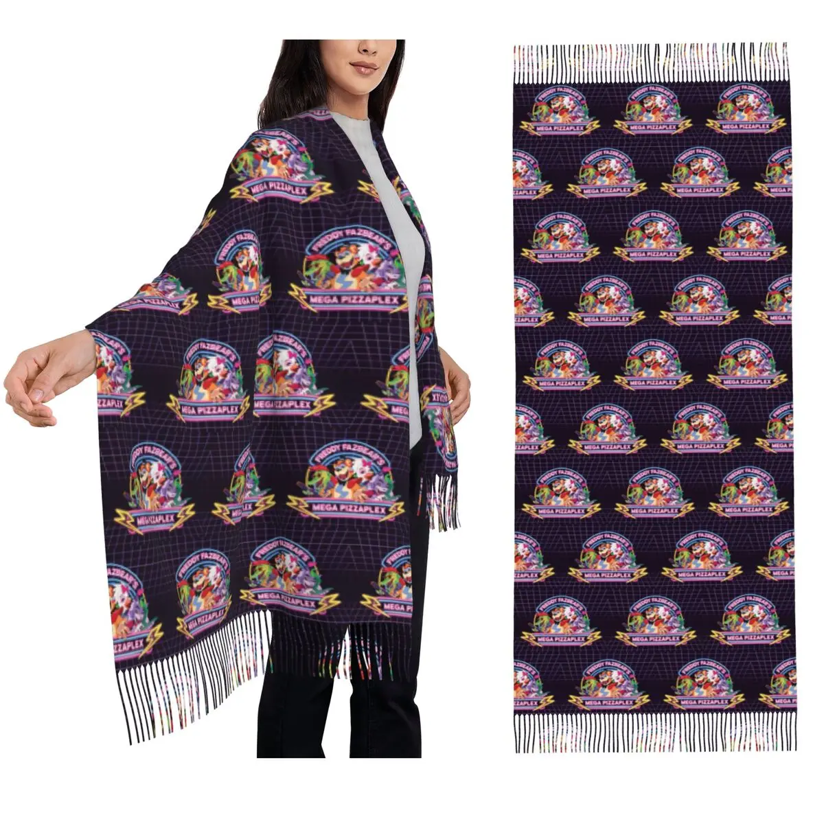 

FNAF Security Breach Scarf Tassel Scarves Women Soft Warm Shawls and Wraps Large Fall Winter Shawl Wrap
