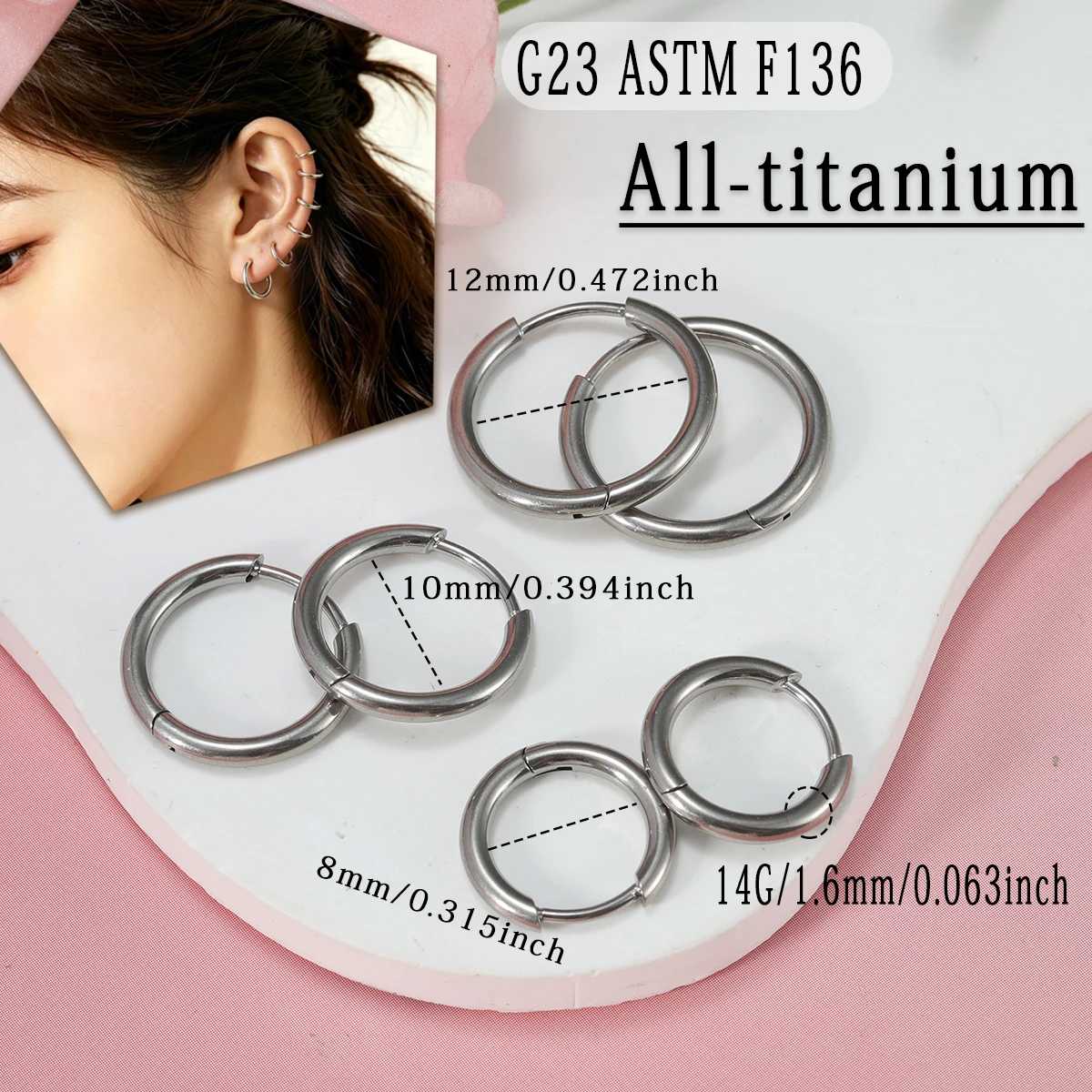 50pcs/lot ASTM F136 Titanium Clicker Hoop Ring Hypoallergenic Hinged Segment Ring For Nose Septum Helix Cartilage Ear Piercing