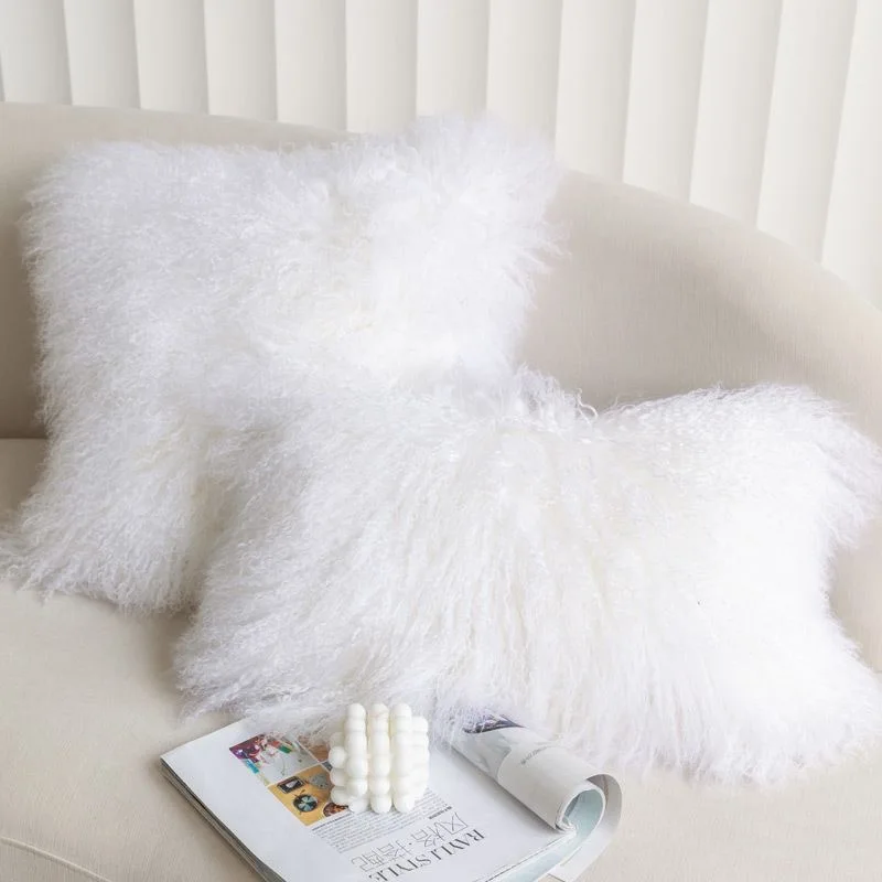 

Super Soft Curly Mongolian Fur Cushion Cover For Sofa Real Fur Pillow Cover Tibetan Sheepskin Cushion 11 "x 22 Bedroom "