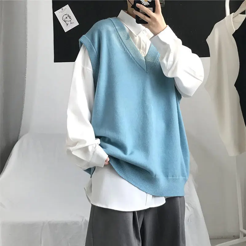 Sweater Vests Women Knitted Solid Loose Fashion Couple Streetwear All-match Simple Colleges 90s Clothes Vintage Harajuku Spring