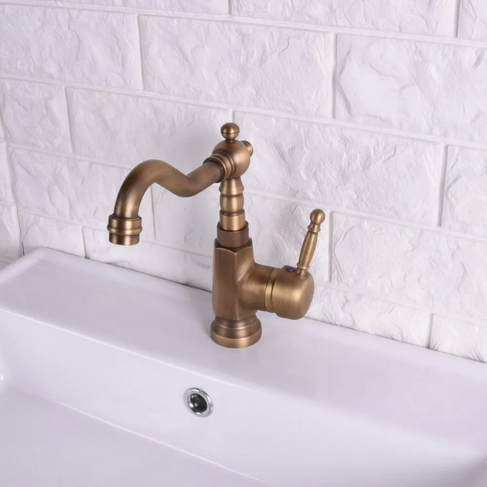 

Retro Antique Brass Swivel Kitchen Sink Faucet Single Lever Handle Basin Mixer Taps tsf122