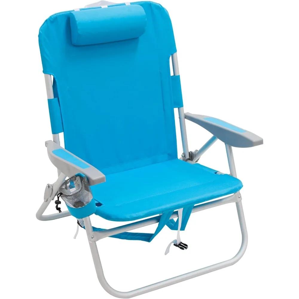 Sedia pieghevole zaino con sedile alto a 4 posizioni turchese per spiaggia e campeggio