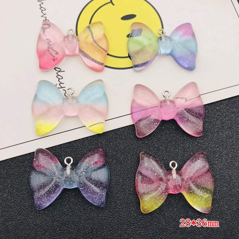 10pcs Hot Selling Resin Kawaii Miniature Glitter Sparkle Bow for Keychain, Earring, Scrapbooking, DIY Making, Necklace