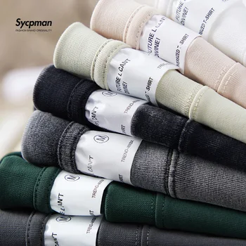 Sycpman 300grams 10.58oz Oversized Loose Heavy Weight Cotton Solid Color Drop Shoulder Short Sleeve T-shirt Men for Summer 2
