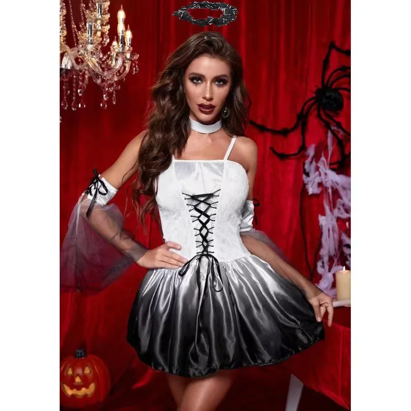 Halloween Costume Cosplay Dark Angel Costume Witch European and American Ladies Vampire Bride Dress