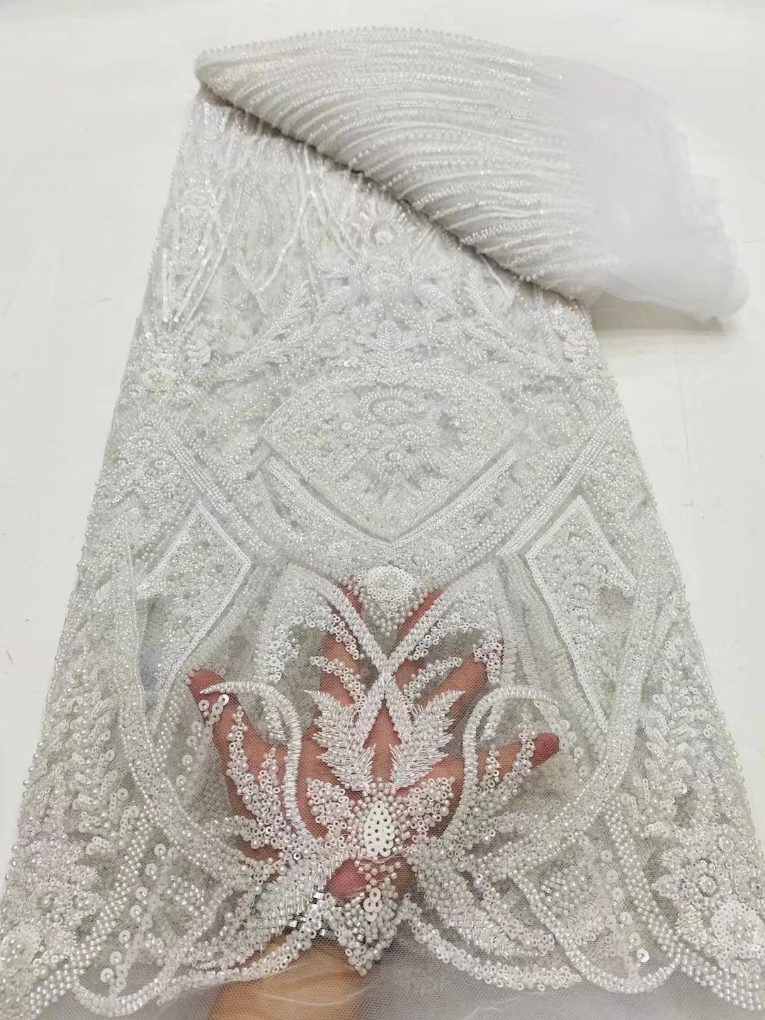 Tissu Africain en Dentelle Perlée à Paillettes NigWin, Maille Française, Tulle de Marié, Patients de Mariage, Haute Qualité, DP, 5 Yards