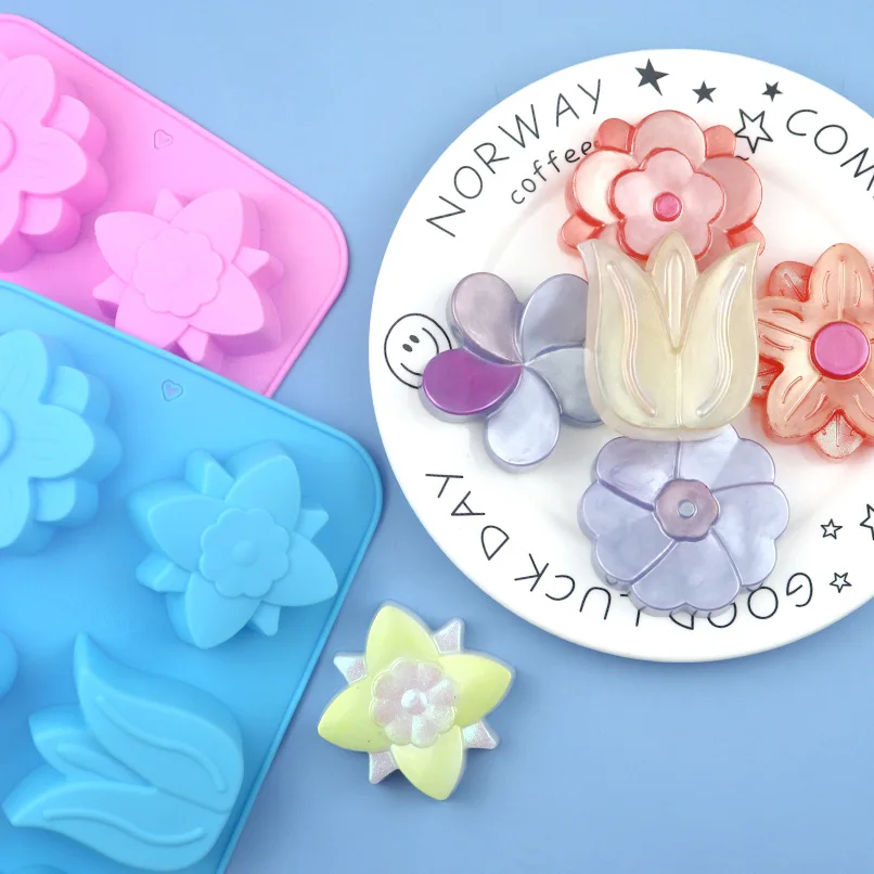 6-even Different Flower-Shaped Silicone Cake Mold Handmade Soap Aromatherapy Plaster Tulip Mould 137