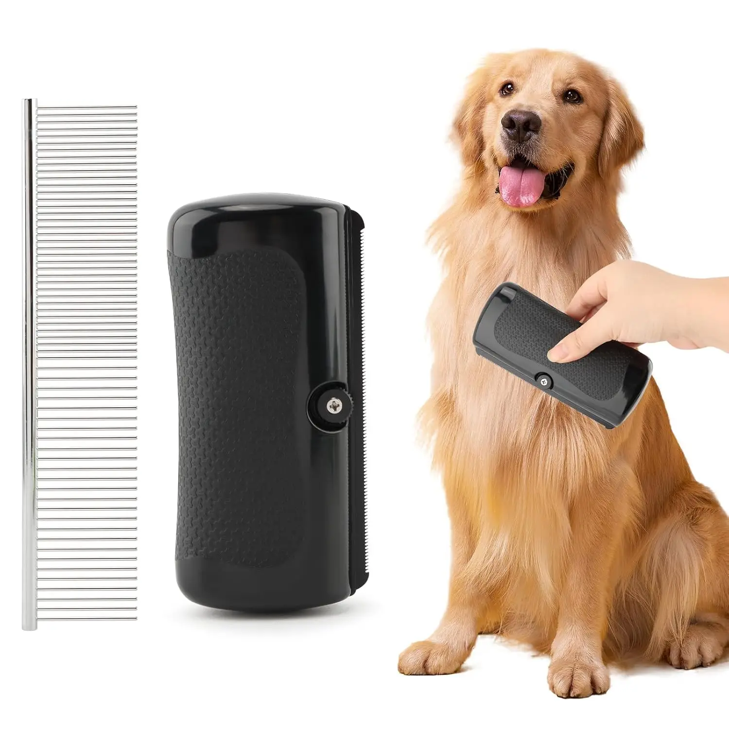 

Brush with Steel Comb,Dog Brush for Shedding,Pet Hair Removal Tool for Cats, Dogs, Rabbits, Horses, Matted Hair, Loos