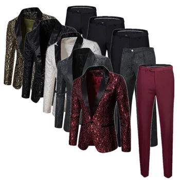 بدلة عمل جاكار للرجال ، سترات وسراويل للرجال ، حفلة رقص ، فستان بشق الذيل ، أسود ، ذهبي ، أبيض ، الموضة ، 2 روض