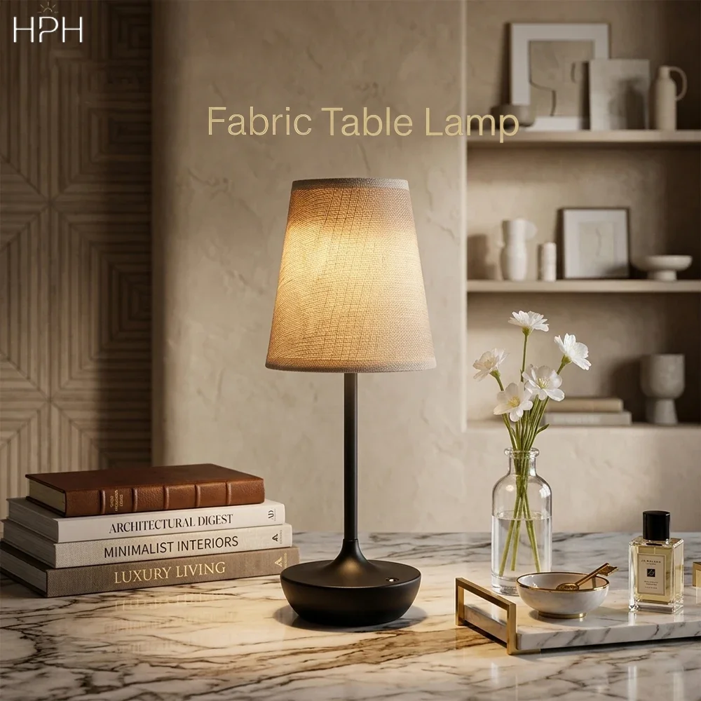 Image of HPH LED Tischlampe Vintage Lampe Stoffschirm Schreibtischleuchte Retro Nachttischlampe für Wohnzimmer Schlafzimmer Dekoration Nachtlicht