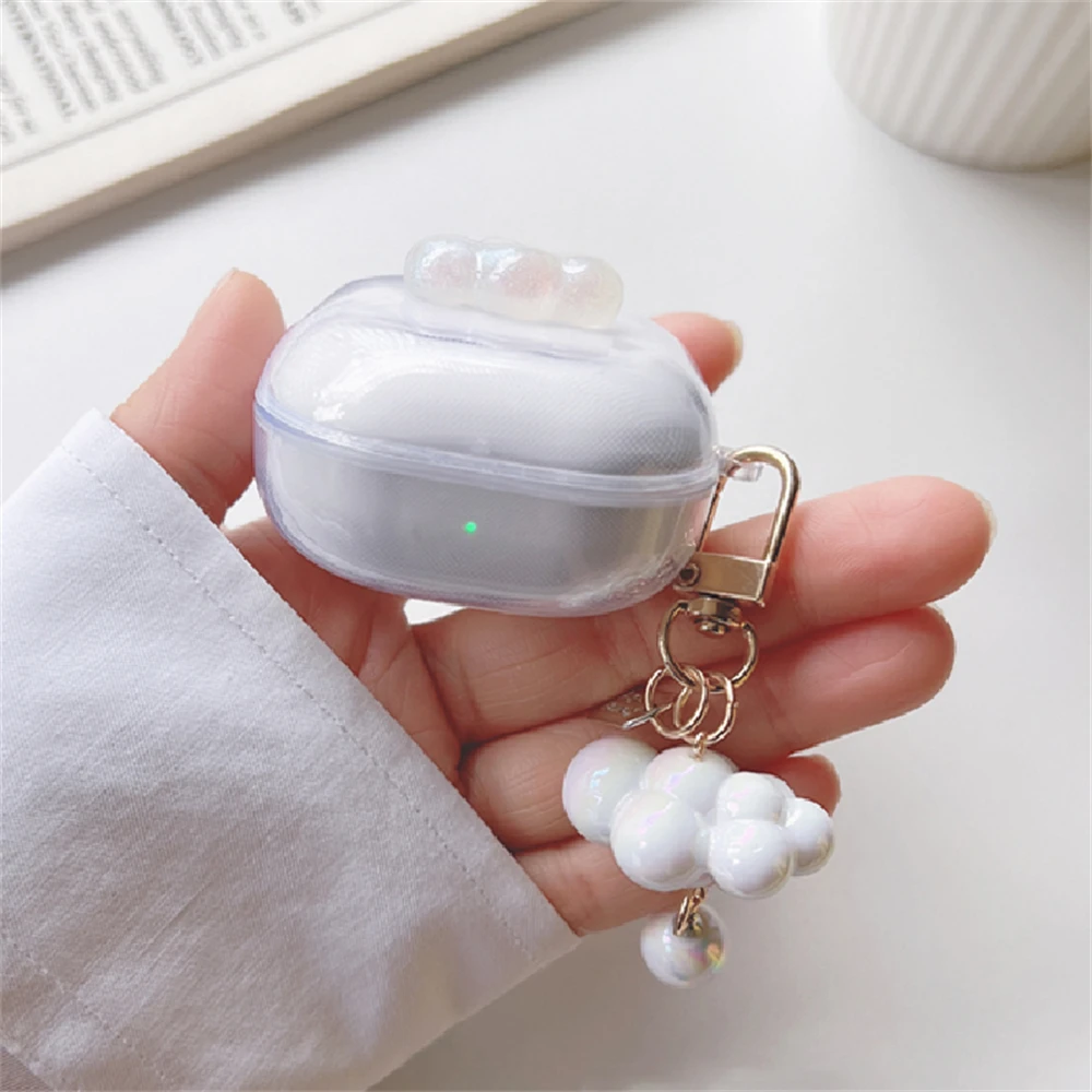 Cute 3D White Cloud Clear Earbuds Headphones Soft Case For Samsung Galaxy Buds Live With Pendant Case For Samsung Buds 2 Pro