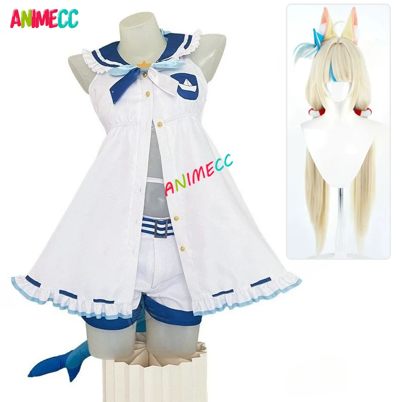 Disfraces de Cosplay de ANIMECC en Existencia, Vtuber Hololive Gura Shark Sameko Saba, Peluca, Cola Peluda, Orejas, Conjuntos Completos, Trajes para Fiestas de Halloween